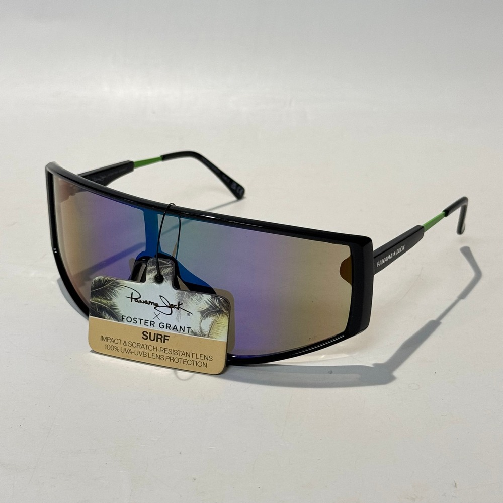 New Panama Jack x Foster Grant Surf Shield Sunglasses SR1124 Black Mirrored Lens